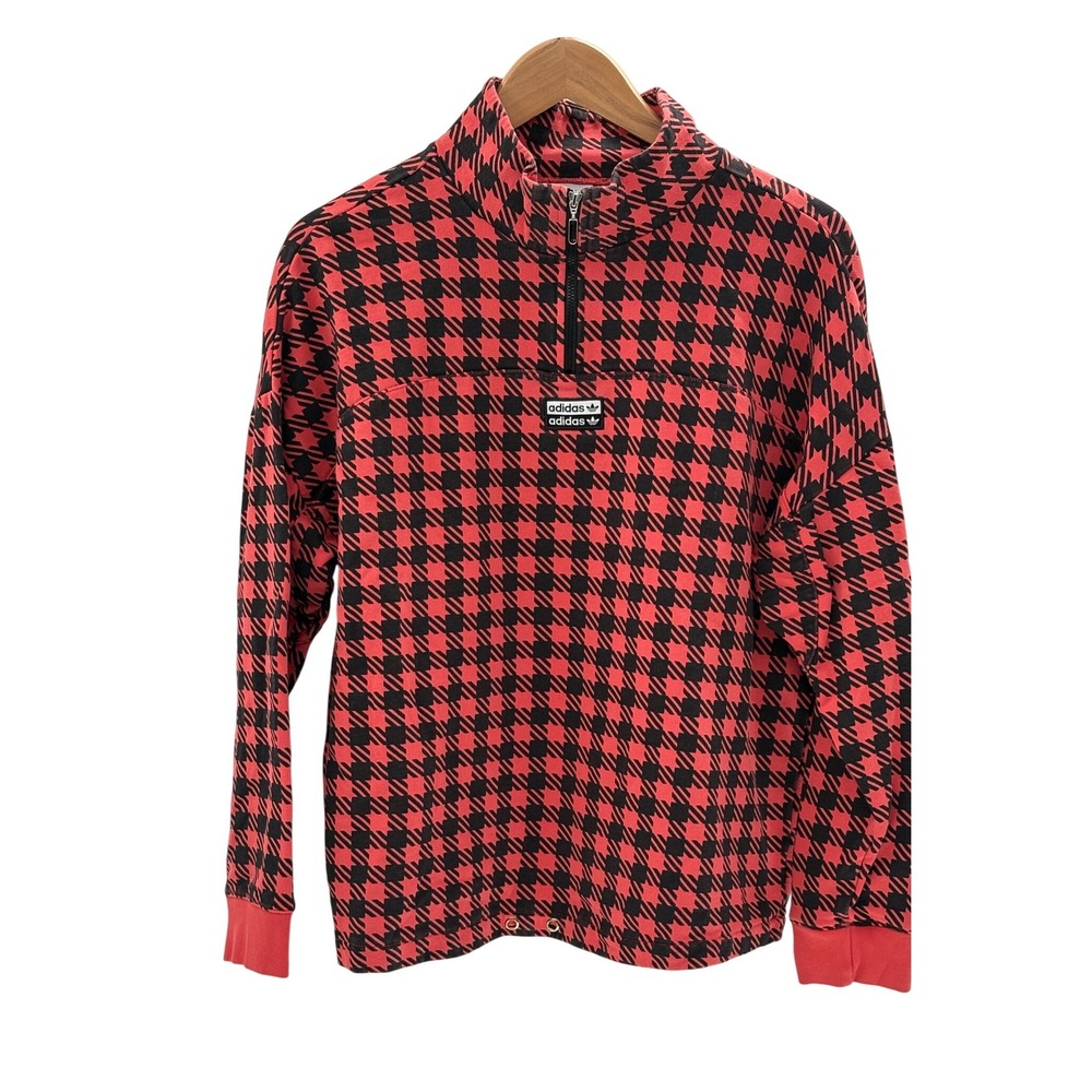 Adidas 1/2 Zip Sweatshirt Top R.Y.V Houndstooth‎ Pullover Red Black